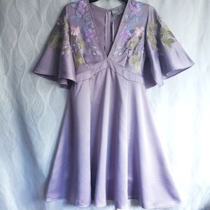 NWT ASOS Maternity Lilac Floral Embroidered Caped Vneck Circle Skirt Mini Dress
